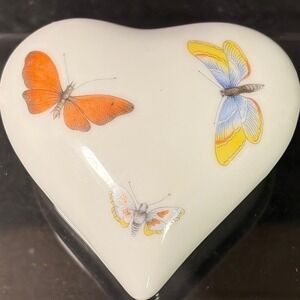 Limoges France Porcelain Heart Trinket Box Butterfly Motif White Vintage